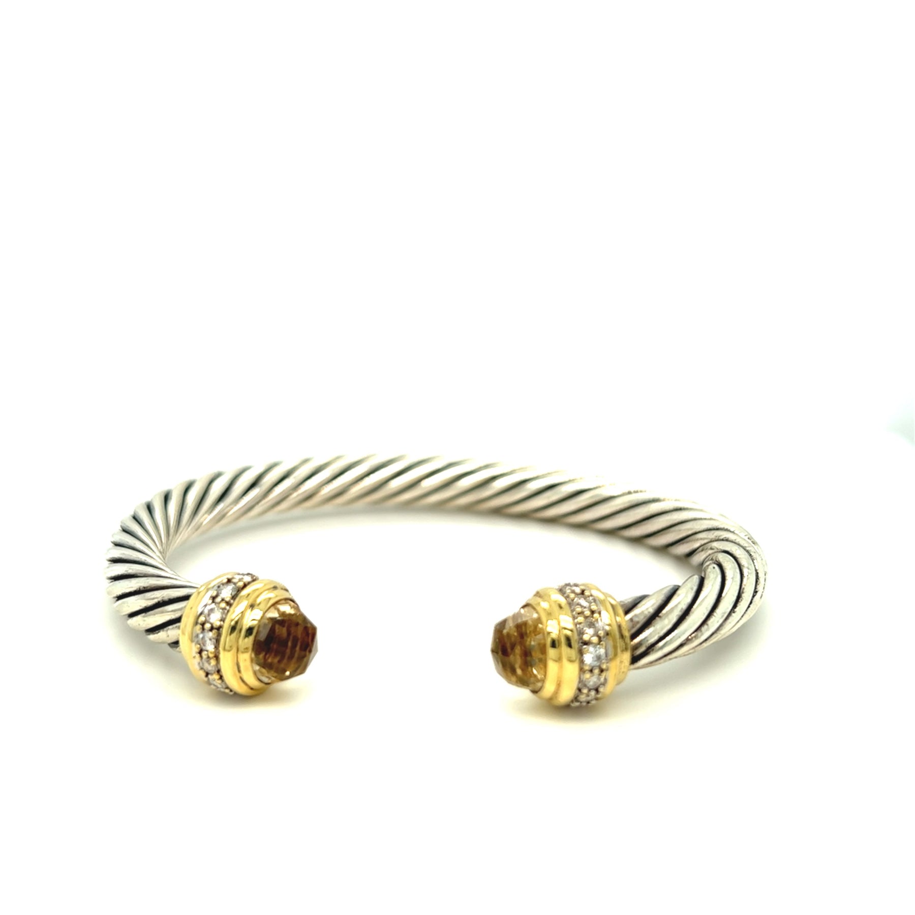David Yurman Are Cable Silver and Citrine Gems Cuff Bangle Forever Bracelet Diamond – and